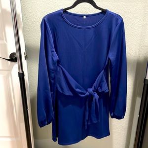 Navy blue long sleeve dress with tie front